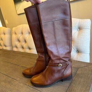 Tory Burch Chestnut Brown Leather Knee-High Heeled Boots